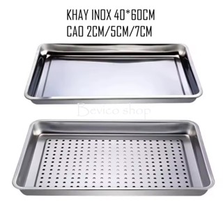 Khay inox chữ nhật 35x50cm 40x60cm | đựng thực phẩm đựng phụ tùng mâm phục vụ... 