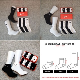 Tất vớ nike cổ cao, Tất cao cổ nữ nam [Hộp Quà Tặng] Hàng Cotton chính phẩm dày dặn trắng sáng, thấm hút mồ hôi