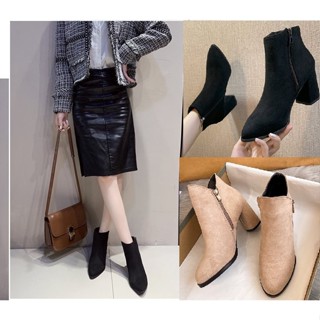 [HÀNG XỊN] Giày boot đế vuông 6 phân 7 phân bốt nữ cổ ngắn da lộn da trơn cao cấp, có size 34 S077 S084