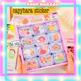 Khay 36 hộp sticker baby three, Capy Bara, Labubu, sticker bản to 36 hộp x 10 sticker cho bé