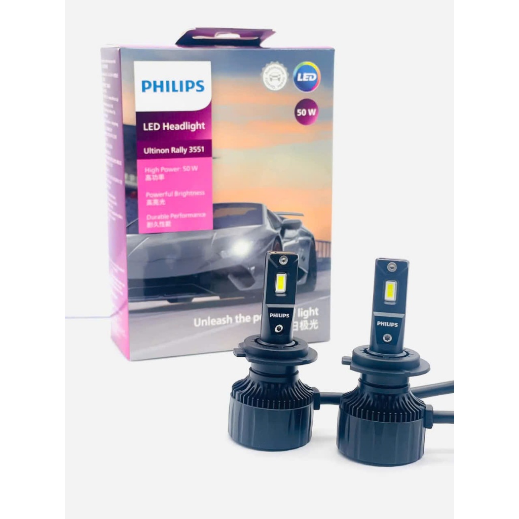 (CHÍNH HÃNG PHILIPS) Bộ 2 Đèn ô tô Led Philips Ultinon Rally3551: H7 Siêu sáng 50w, 4500LM, ánh sáng