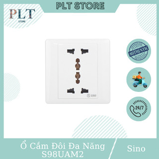  Ổ Cắm Đôi Đa Năng Vuông 16A Có Màn Che Sino S98UAM2 Dòng S98 Mega 