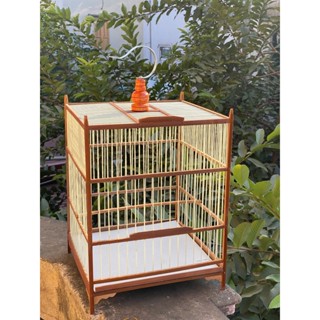 Khung lồng chim chào mào ép mộc chất liệu trúc xử lí nan cáp quang kích thước 30cm cao 40cm