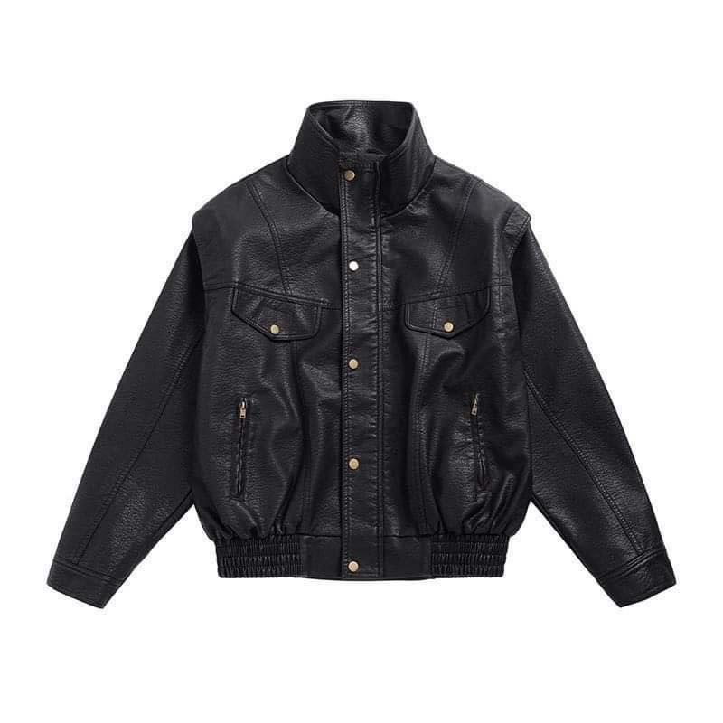Áo Khoác Da Bomber Pilot Vintage AGUSS Áo Jacket Phiên Bản Cao Cấp Form Boxy Phong Cách Vintage