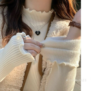 [ẢNH THẬT] SẴN Áo len giữ nhiệt lót lông bên trong siêu mềm viền bo nấm siêu xinh 40-70kg len dệt ulzzang thu đông Retro