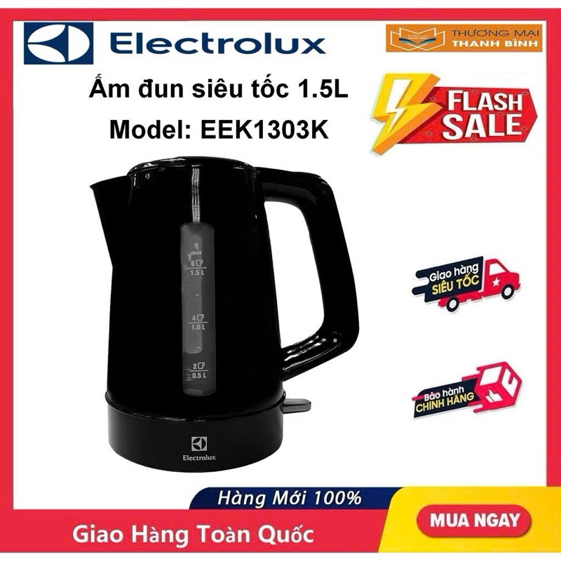 [CHÍNH HÃNG] Bình Đun Siêu Tốc Electrolux EEK1303K - 1.5L, 2200W, An Toàn, Tiện Lợi