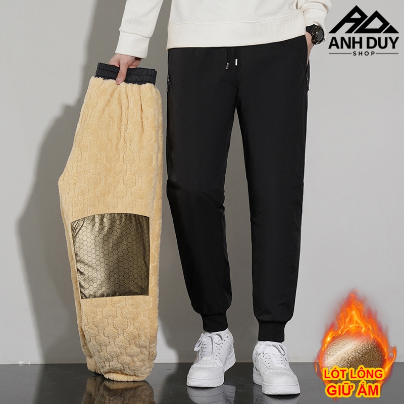 Quần Nỉ Nam Nữ Lót Lông Cừu Dày Dặn Giữ Ấm Chống Gió Túi Khóa Kéo Kiểu Dáng Jogger Thể Thao ANH DUY SHOP JG106