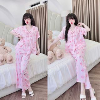 Đồ Ngủ Nữ Tiểu Thư Miky, Đồ Ngủ  Pijama Lụa Latin In Thiết Kế Cao Cấp Mềm Mại Xinh Xắn < 65KG