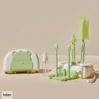 Bộ cọ bình sữa gấu silicon tích hợp úp bình 6 chi tiết, gấp gọn tiện lợi