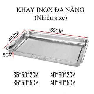  Combo 2-5 Khay inox chữ nhật 40x60x2cm 40x60x5cm 35x50x2cm 35x50x5cm 