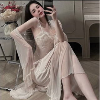  SP197 Set Choàng+ Váy ngủ lụa phói voan hàng Quảng Châu Cao cấp 