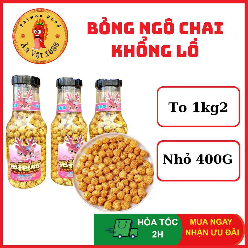 Bỏng Ngô Khổng Lồ - Bỏng Ngô Caramen - Vị Bơ - Bắp Rang Bơ Chai Khổng Lồ - Chai 400G - 1KG2 - Ăn Vặt