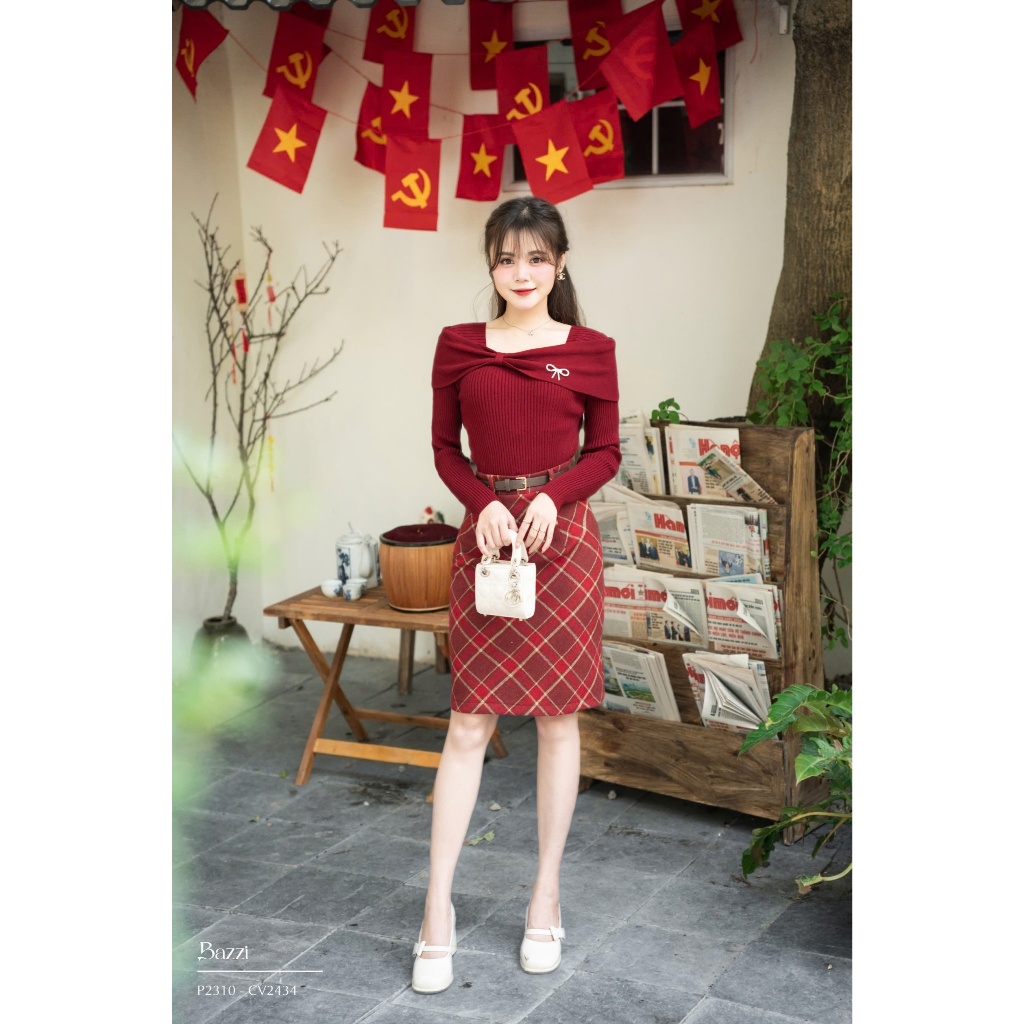 Chân váy caro dáng A lỡ thiết kế Bazzi - Ảnh thật tự chụp