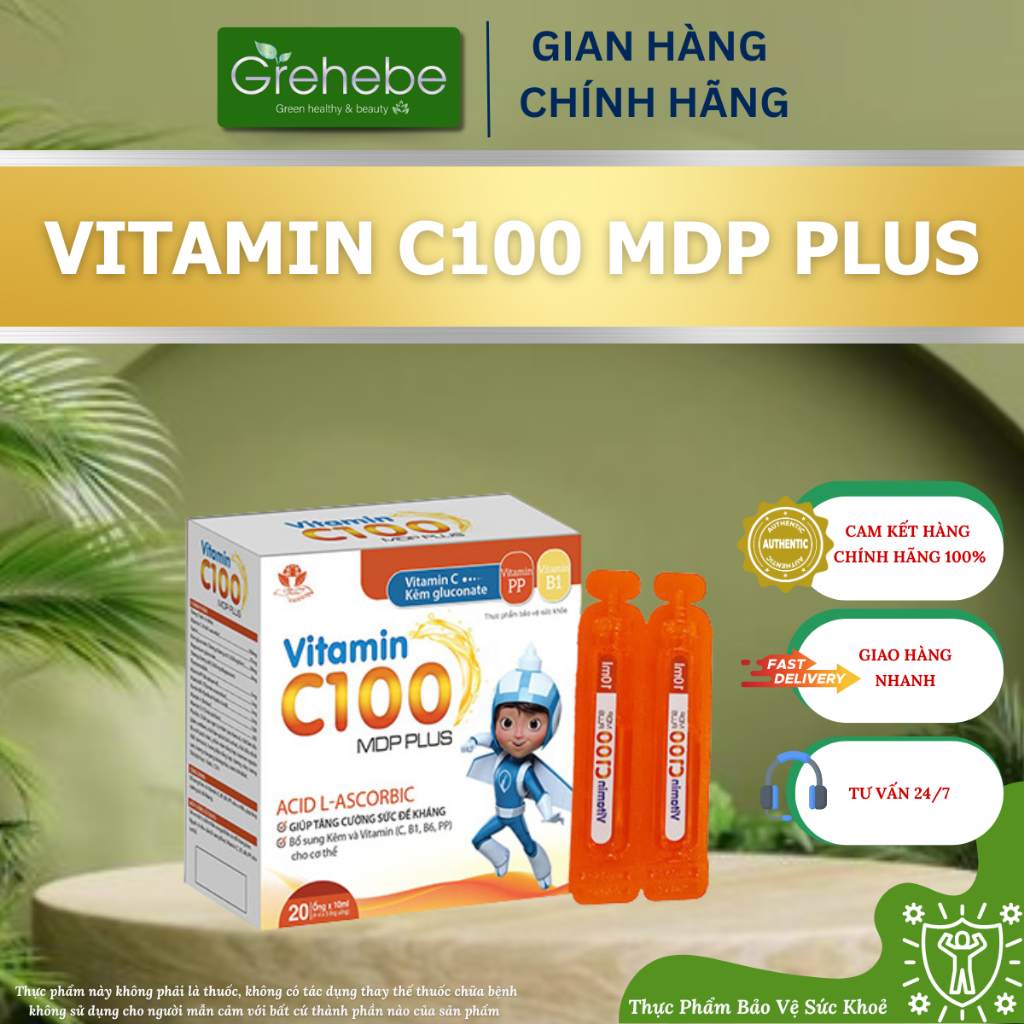[TPBVSK] VITAMIN C100 MDP PLUS – Giúp tăng cường sức đề kháng (Hộp 20 ống x 10ml)