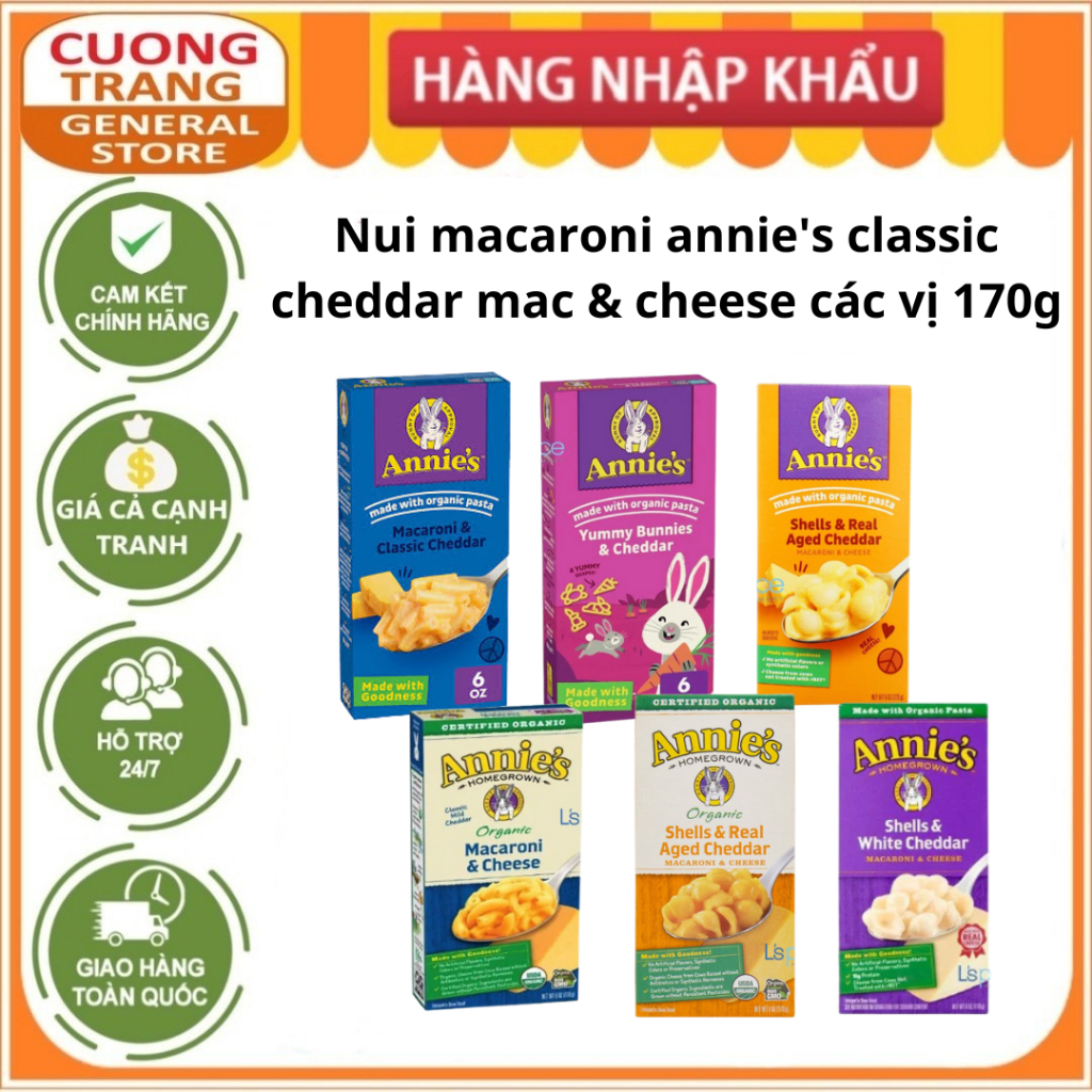 Nui macaroni annie's classic cheddar mac & cheese các vị 170g