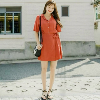Đầm sơ mi đắp tà 4 màu, váy dạo phố xuongvnxk vnxk (kèm hình thật)