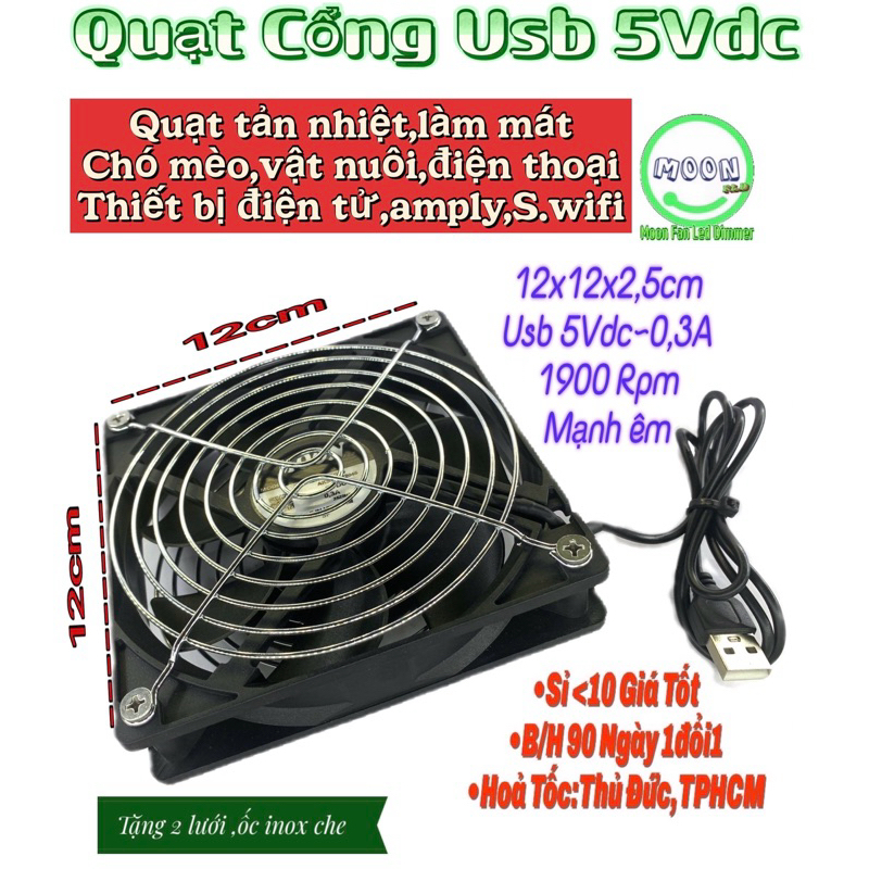 Quạt usb 5volt 12cm hút mùi bếp,làm mát thú cưng,chó mèo vật nuôi,thiết bị điện tử