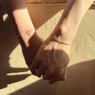 Lắc tay bạc Couple Cặp đôi Nam nữ Unisex thiết kế cạnh kim cương sang trọng - Trang Sức MINA JEWELRY