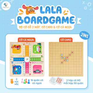 Lala boardgame 2in1 cờ gỗ caro kèm cờ cá ngựa đồ chơi hỗ trợ phát triển tư duy logic cho bé