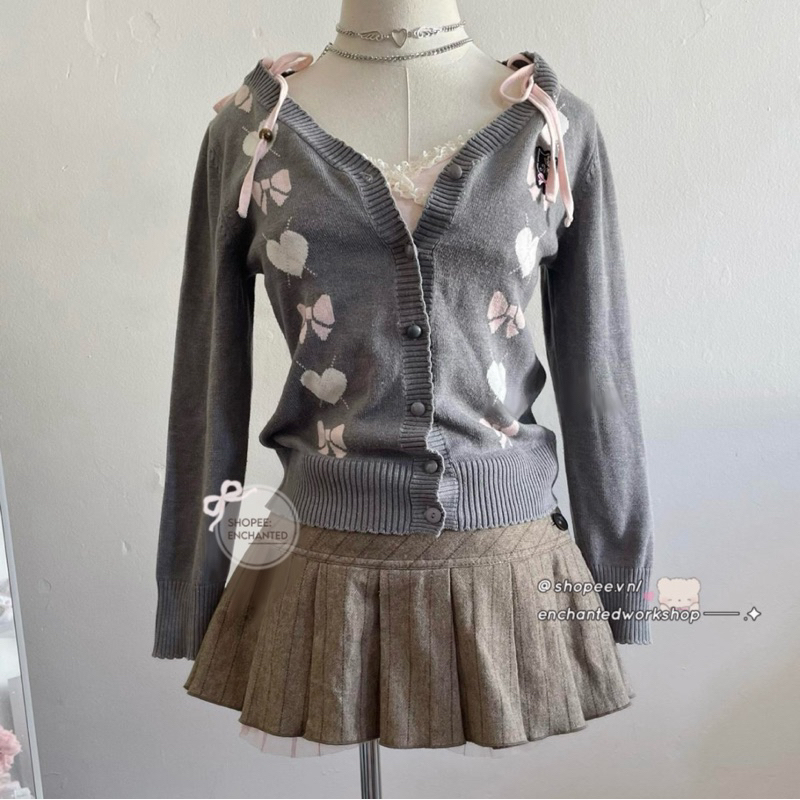 ⊹ ࣪ ˖ 𝜗𝜚 (𝘭𝘪𝘮𝘪𝘵𝘦𝘥 𝘴𝘵𝘰𝘤𝘬 )┆Coquette shoujo áo cardigan nữ phối nơ trái tim y2k himekaji nhật bản kawa