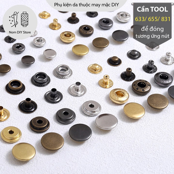 Bộ Nút Bấm Trơn 4 Chi Tiết Chất Đồng Thau Phụ Liệu Làm Túi Xách Da Thủ Công Handmade DIY