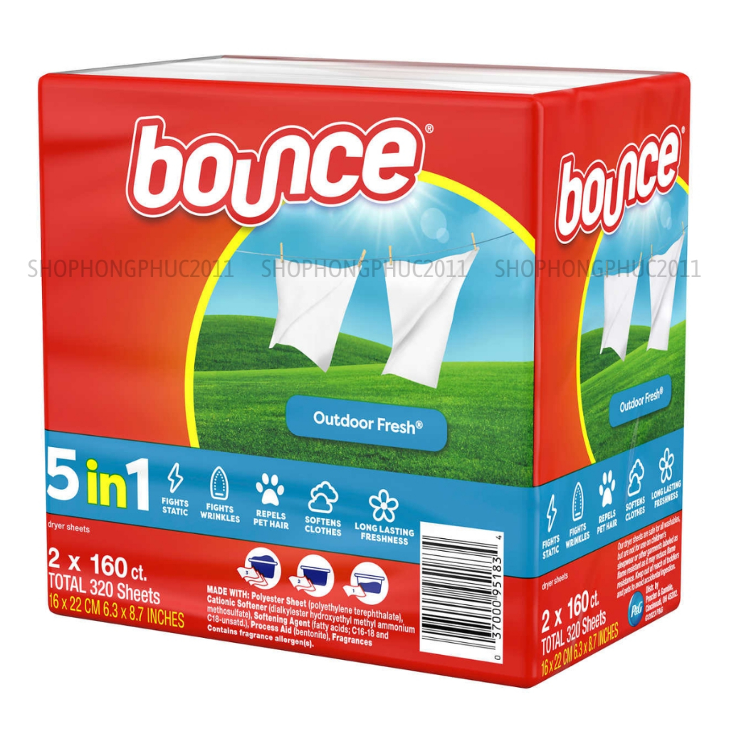 Giấy thơm sấy quần áo Bounce lốc 2 hộp 320 tờ 5in1