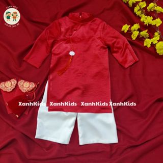 [KÈM QUẦN] Áo Dài Bé Trai Vải Lụa mịn, mát màu đỏ, đen, xanh, vàng mặc tết 2025 hỏa tốc TPHCM