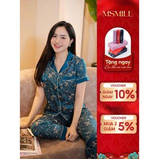  Bộ mặc nhà MSMILE lụa Gấm Tơ Tằm cao cấp tay ngắn quần dài chất liệu mịn màng thoáng mát - BD266 
