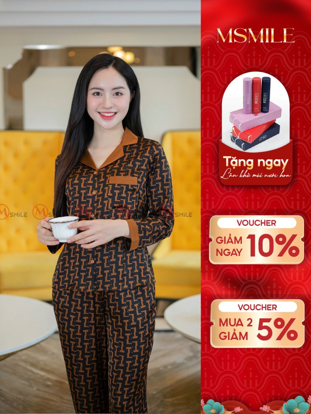 Bộ mặc nhà MSMILE lụa Satin dài tay cao cấp, bộ ngủ pijama lụa mềm mại, thoáng mát - BD360