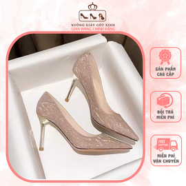 Giày Cao Gót Nữ Xưởng Giày Xinh, Giày Cao Gót Kim sa Bling Sang Chảnh Gót Nhọn 9 phân