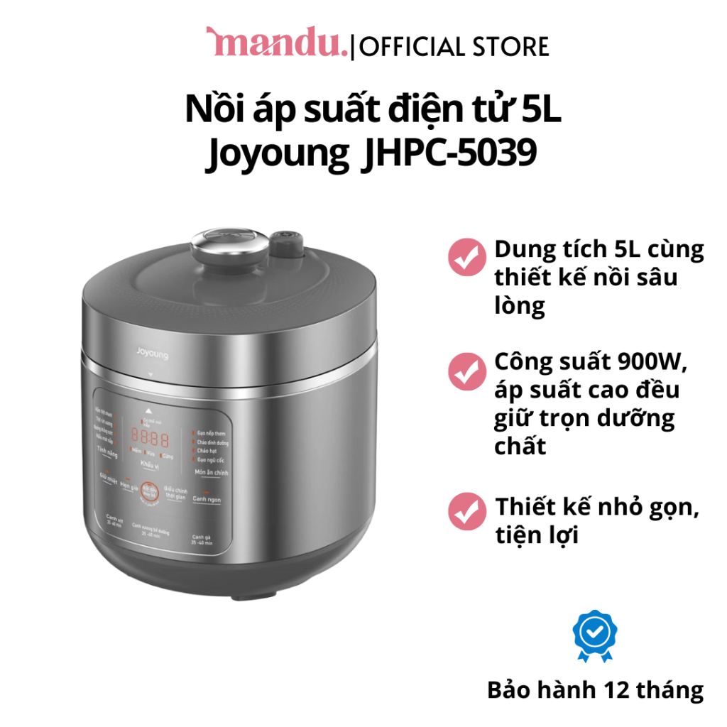 Nồi áp suất điện tử 5L Joyoung  JHPC-5039, dung tích lớn, công suất cao, nấu cơm ngon, tiện lợi