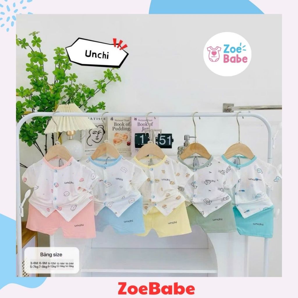  Bộ Quần Áo Cộc Tay Unchi Chất Liệu Peptit  Cotton Thun Lạnh Đồ Bộ Cho Bé Trai Bé Gái Từ Sơ Sinh -13kg 