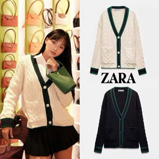 Áo khoác len dệt kim cao cấp, thiết kế viền xanh nổi bật, dáng thanh lịch, chất liệu mềm mịn, 2 màu đen/kem đủ size SmL