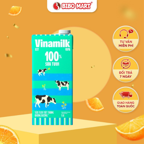 Sữa Tươi Tiệt Trùng Vinamilk 100% Không Đường 1 Lít Chính Hãng Tăng Chiều Cao Bổ Sung Canxi-BiboMart