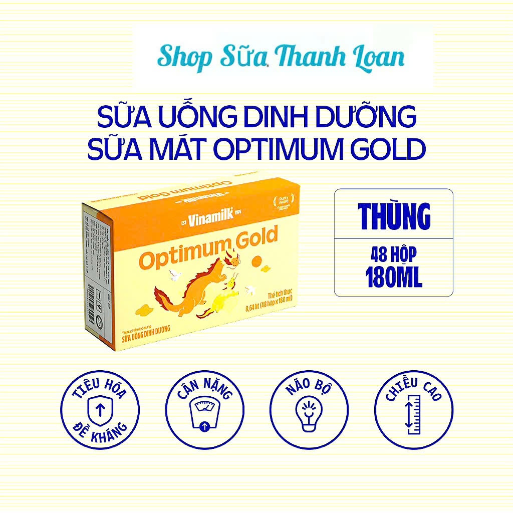 (HSD T10-2026) Thùng 48 Hộp Sữa Bột Pha Sẵn Vinamilk Optimum Gold 180ml.