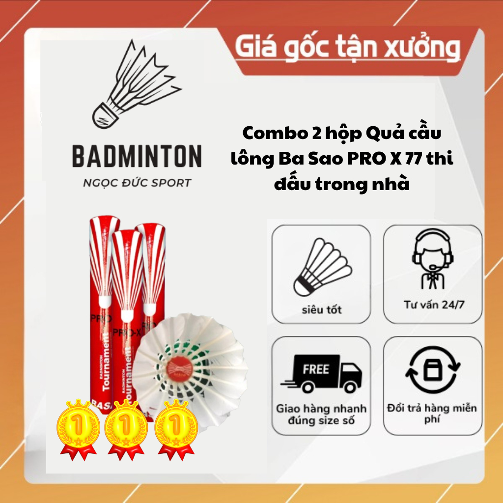 Combo 2 hộp Quả cầu lông Ba Sao PRO X 77 thi đấu trong nhà (12quả/1hộp) HÀNG CHÍNH HÃNG