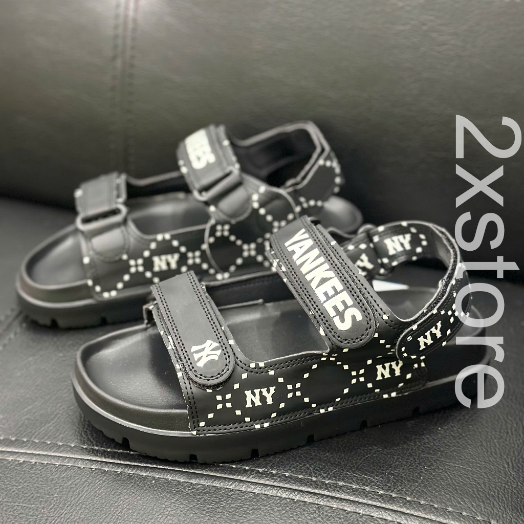 Sandal MLB yankee màu đen chất đẹp, dép sandal nam nữ quai dán Fullbox