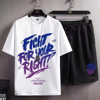 Sét bộ quần áo nam mặc nhà tập gym thể thao in FIGHT FOR YOUR tay ngắn kèm quần sọt đùi K1