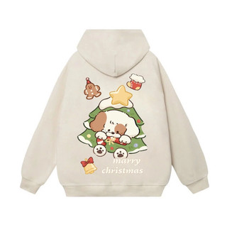 Áo Khóa Có Túi Bên Trong, Hình Chú Cún Mặc Cây Thông Merry Christmas, chất Vải Nỉ Cotton (M 52)