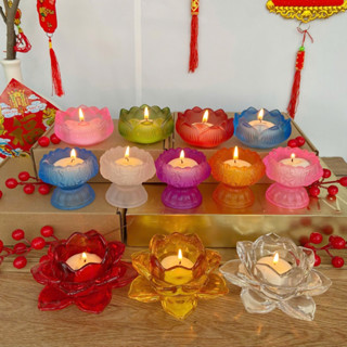 Cốc đựng nến hoa sen  chân nến thủy tinh hoa sen lưu ly thờ cúng ngũ sắc để ban thờ phật giáo