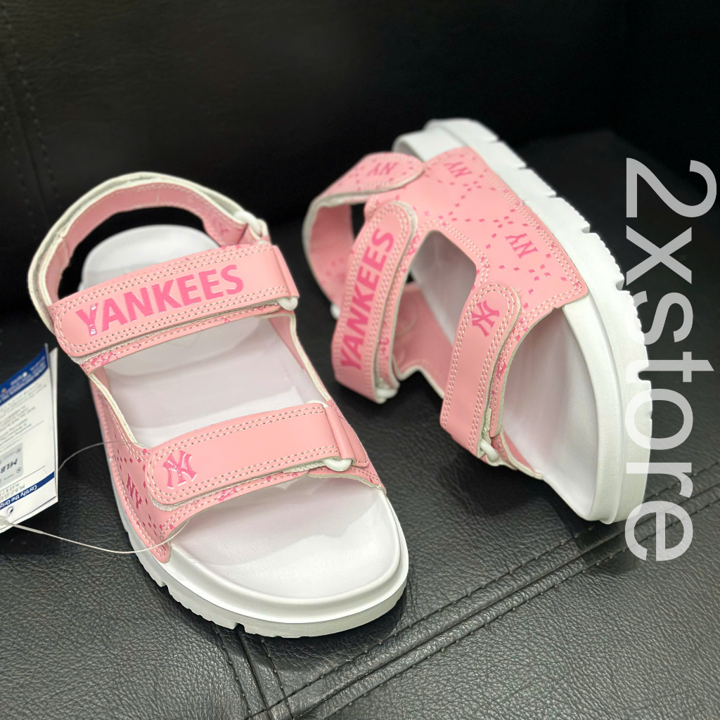 Dép sandal MLB yankee màu hồng, sandal quai dán chất đẹp Fullbox