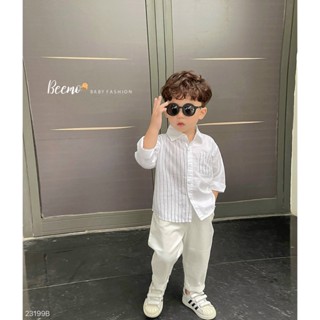Set sơ mi bé trai BEEMO 024B áo sơ mi bé trai thiết kế kẻ túi kết hợp quần kaki thoáng mát,GOMEE KIDS