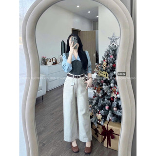 Quần suông nấm thêu miuuu kèm đai