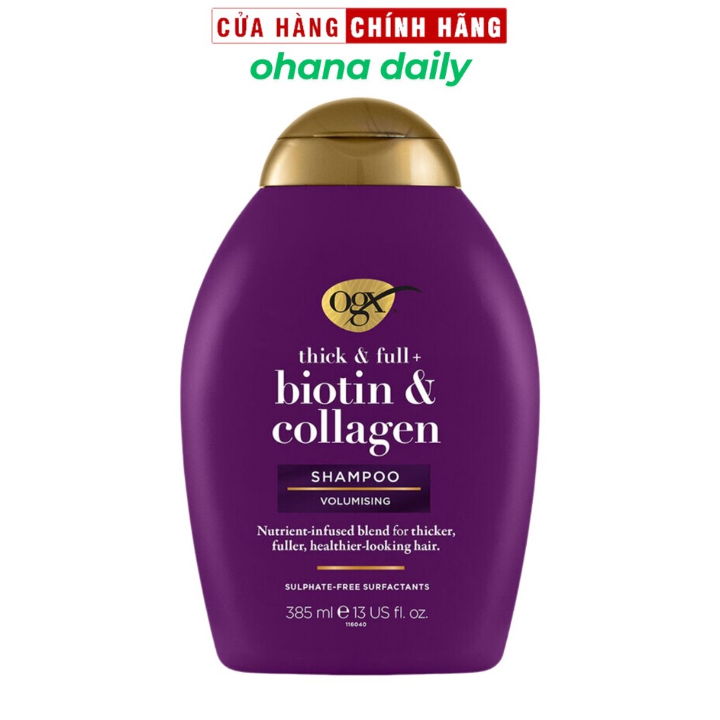 Dầu Gội Dưỡng Dày Tóc OGX Thick & Full + Biotin & Collagen Shampoo 385ml - Tím