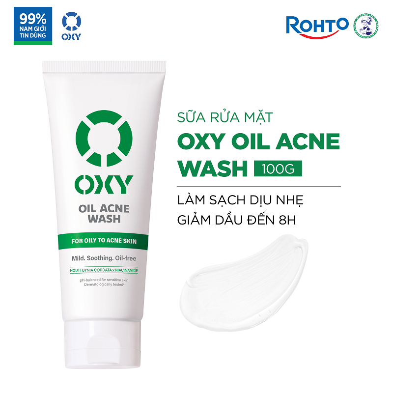  Sữa rửa mặt cho nam Oxy sạch dịu nhẹ kiềm dầu dạng kem Oxy Oil Acne Wash 100g 