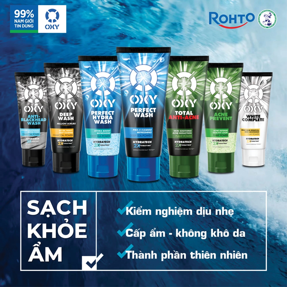 Sữa rửa mặt cho nam Oxy sạch sâu giảm nhờn dạng kem có hạt massage Oxy Deep Wash 100g