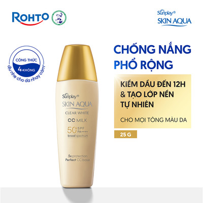 Kem chống nắng trang điểm tạo nền trắng mịn & đều màu dạng sữa Sunplay Skin Clear White CC Milk SPF 50, PA++++ 25g 