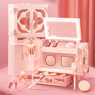 Bộ Trang Điểm Quà Tặng MEIYU hồng 14 món dạng hộp cốp trang điểm phong cách hoa biếc kèm gương LED - Quà tặng bạn gái