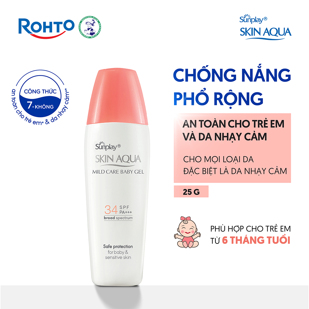 Kem chống nắng Skin Aqua cho trẻ em và da nhạy cảm dạng gel Sunplay Skin Aqua Mild Care Baby Gel SPF 34, PA+++ 25g
