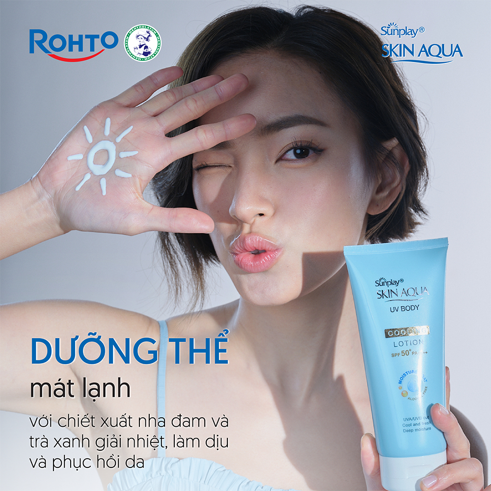 Kem chống nắng body Skin Aqua mát lạnh dùng hàng ngày  Sunplay Skin Aqua UV Body Cooling Lotion SPF 50+ PA++++ 150g